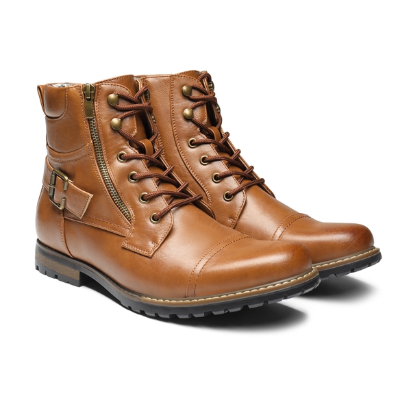 Men's Side Zipper Motorcycle Combat Boots - BROWN - 5